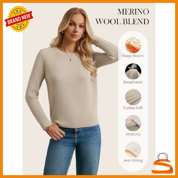 Merino Wool Blend Pullover Sweater Long Sleeve Crewneck Fall Winter - Picture 5 of 8